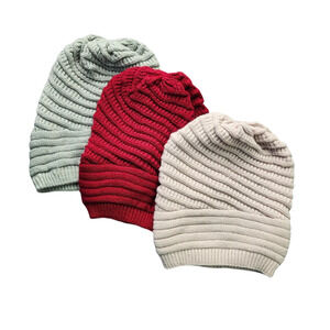 3 Pack Hip Hop Crochet Slouchy Knitted Beanie Hat Red, Grey, Beige